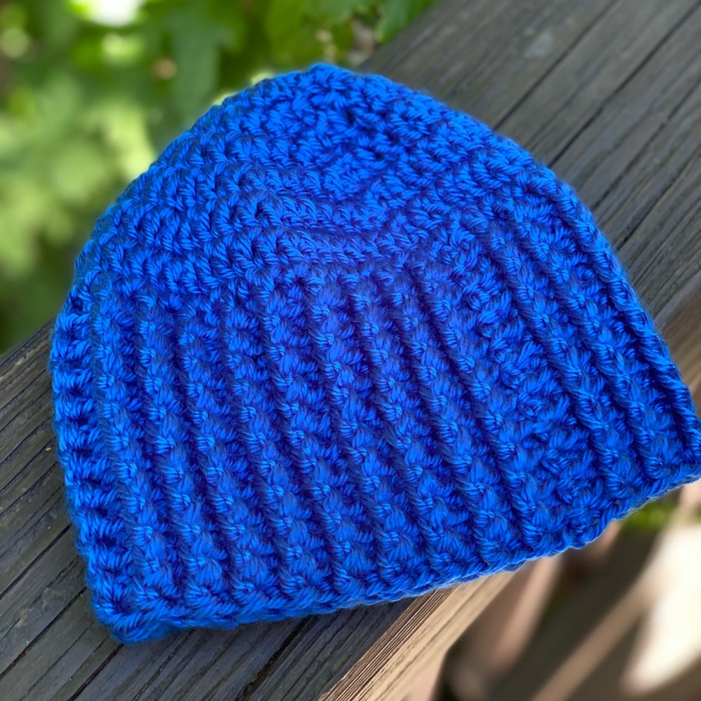 Handmade crochet blue beanie